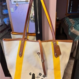 Coach Cream and Yellow Tote Bag